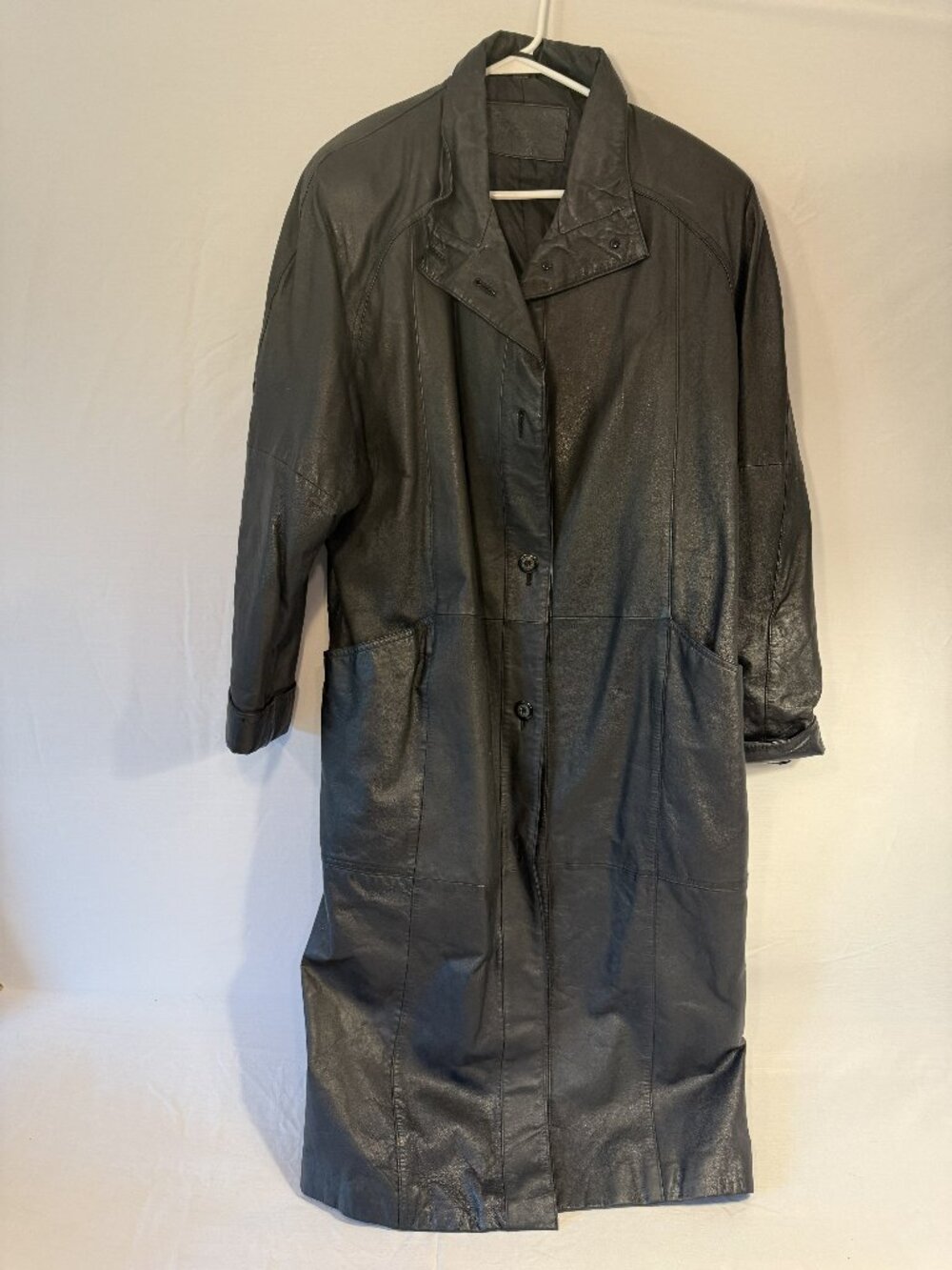 Vtg Jacqueline Ferrar Black Leather Duster Coat 1X‎
